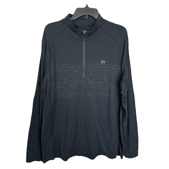 Travis Mathew 1/4 Zip Pullover Mens XL Black Stripe Mock Neck Stretch Activewear - Picture 1 of 6
